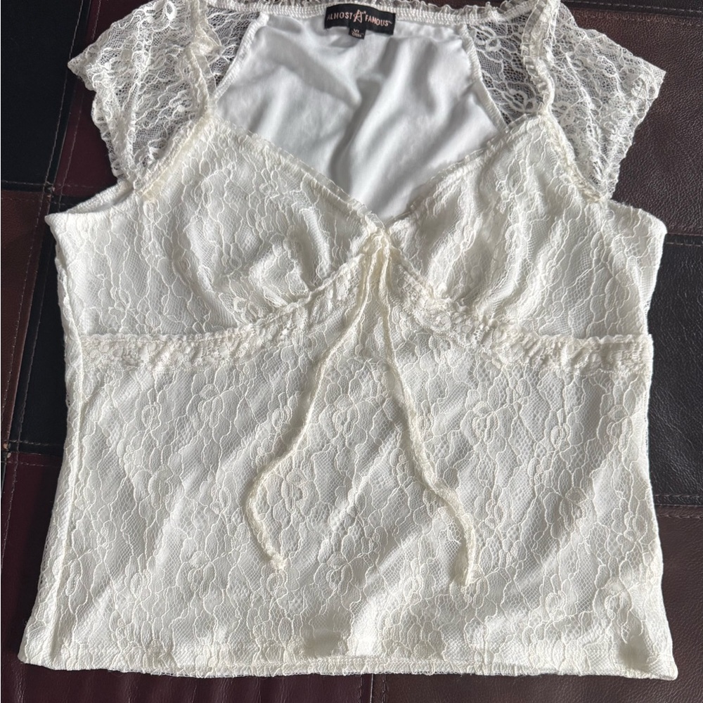 Almost Famous White Tie Front Lace Blouse